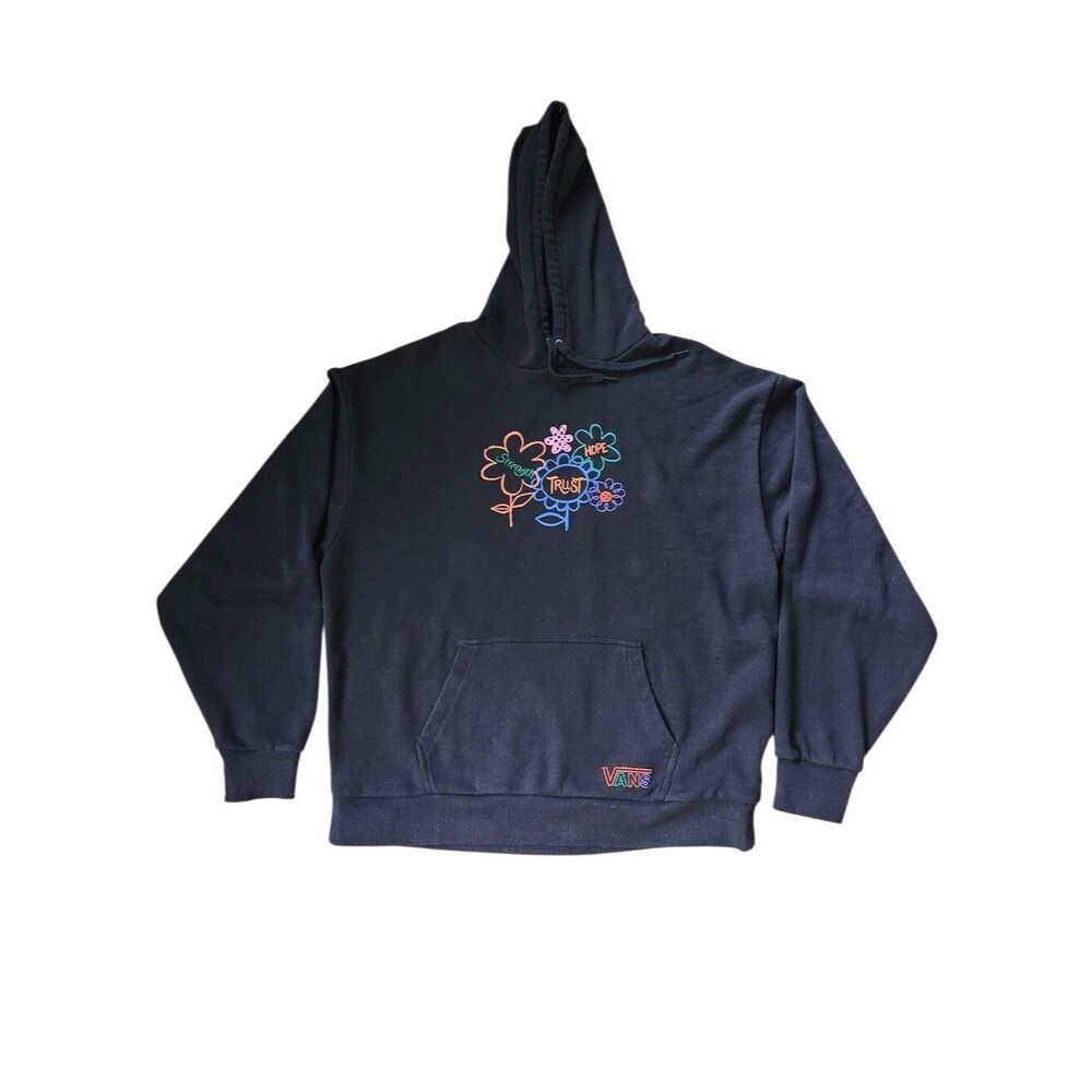 Vans Black "Better Together" Floral Graphic and Embroidered Hoodie. Sz. L